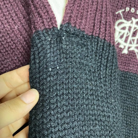 Polo Ralph Lauren Black Maroon Striped Wool Knit Pullover Sweater Vintage VTG - Picture 4 of 8